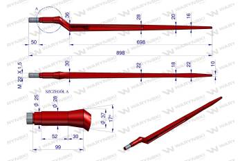 Ząb ładowacza uniwersalny czerwony Z L- 880 mm zastosowanie 5193-FT88N Tur WARYŃSKI W9132-880W